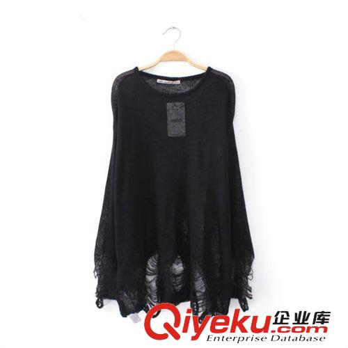 D107-01474 F.M.P【YPM4】歐美新款個(gè)性時(shí)尚下擺破洞套頭針織衫原始圖片3