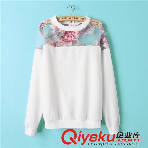 D68-01466 F.M.P 歐美新款潮流歐根紗印花拼接套頭長袖衛(wèi)衣