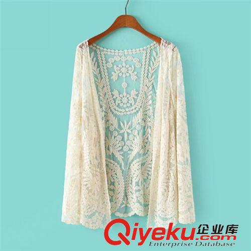 D166-01324 F.M.P歐美百搭ts蕾絲鉤花刺繡防曬開衫襯衫