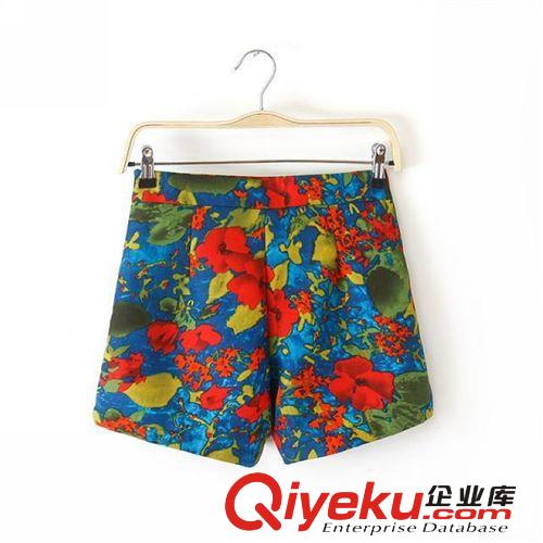 B06-00189 F.M.P歐美百搭雙拉鏈紅色印花短褲原始圖片2
