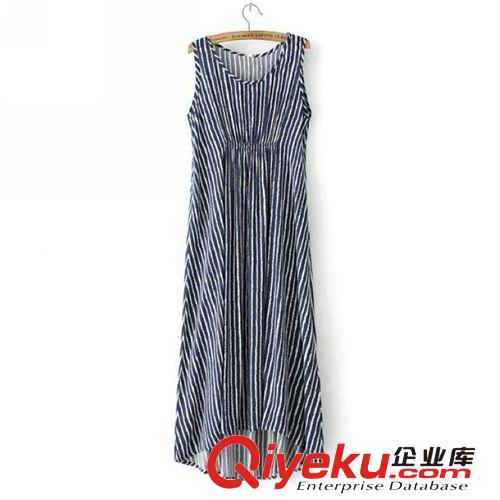 A56-01182 F.M.P 夏季新款英倫風人棉豎條紋不規則無袖連衣裙