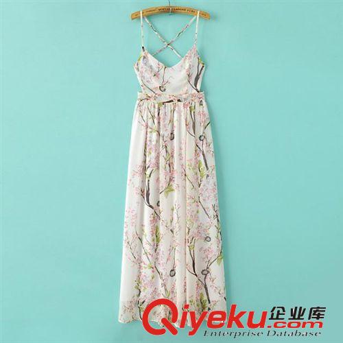 A83-00958 F.M.P 歐美新款潮流性感綠葉桃花吊帶連衣裙原始圖片3