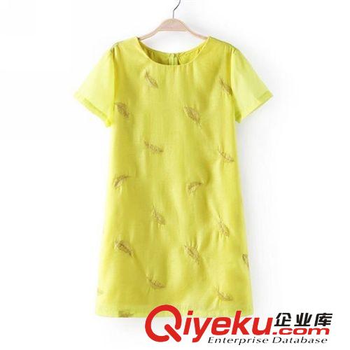A25-00598 F.M.P 歐美夏季新款時尚優雅金色樹葉刺繡連衣裙原始圖片2