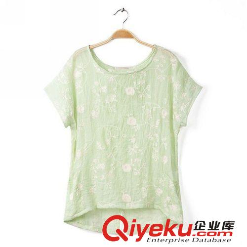 B190-00624 F.M.P 歐美夏季新款時尚棉麻繡花短袖T恤原始圖片3