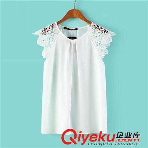B40-00582 F.M.P 歐美風夏季新款時尚百搭蕾絲拼接花邊袖T恤原始圖片3