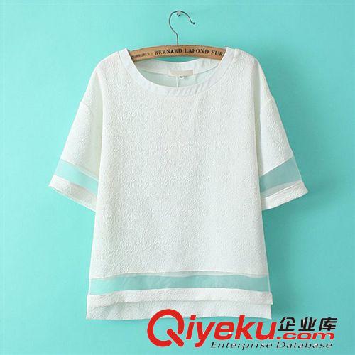 B28-00283 F.M.P  歐美風(fēng)時(shí)尚歐根紗拼接圓領(lǐng)短袖T恤原始圖片2