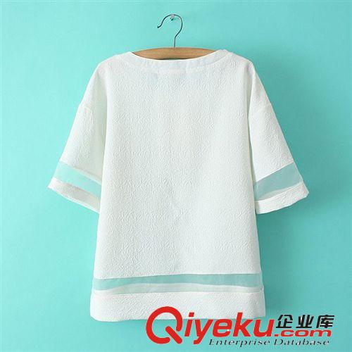 B28-00283 F.M.P  歐美風(fēng)時(shí)尚歐根紗拼接圓領(lǐng)短袖T恤原始圖片3