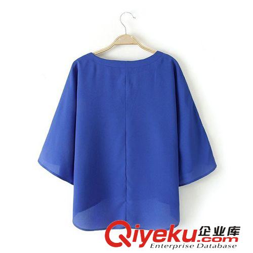 D150-00235 F.M.P 韓版新款時尚V領前短后長五分袖雪紡襯衫原始圖片3