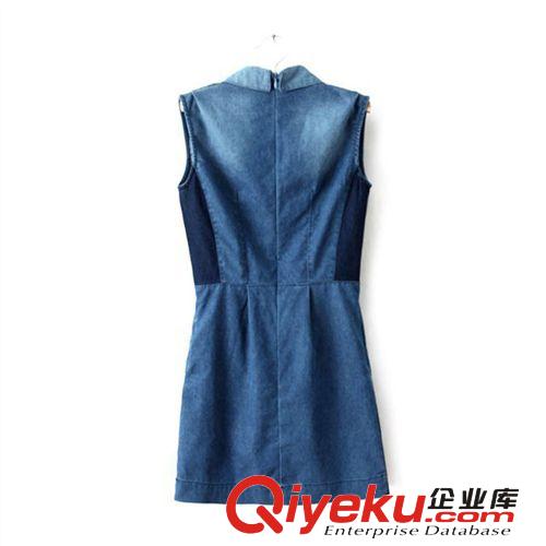 A09-00261 F.M.P  歐美風不規則拼接翻領無袖牛仔連衣裙原始圖片2