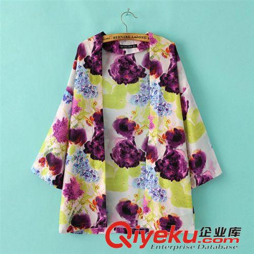 D83-00202 F.M.P 歐美新款時(shí)尚水彩大花朵印花外套 和服原始圖片2
