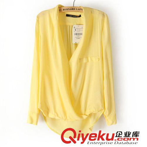 D40-99-071 F.M.P 歐美風(fēng)V領(lǐng)交叉假口袋套頭長(zhǎng)袖襯衫原始圖片2