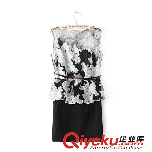A106-00234 F.M.P 歐美夏季新款時尚修身藍(lán)色樹枝小鳥無袖連衣裙