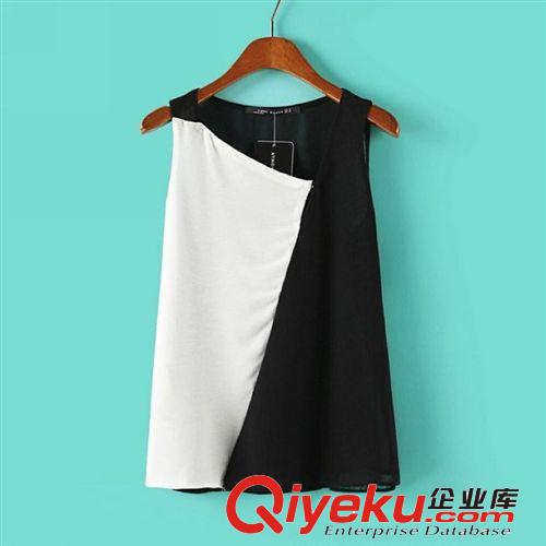 D40-97-044 F.M.P 歐美夏季新款時(shí)尚性感黑白拼接無(wú)袖襯衫