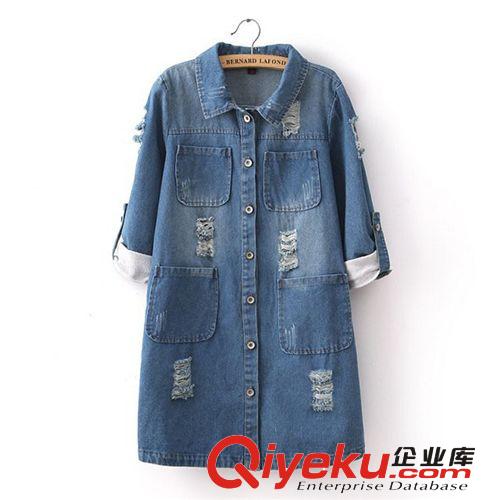 D167-96-021 F.M.P 【0338】歐美風(fēng)破洞可卷袖中長(zhǎng)款牛仔外套原始圖片3