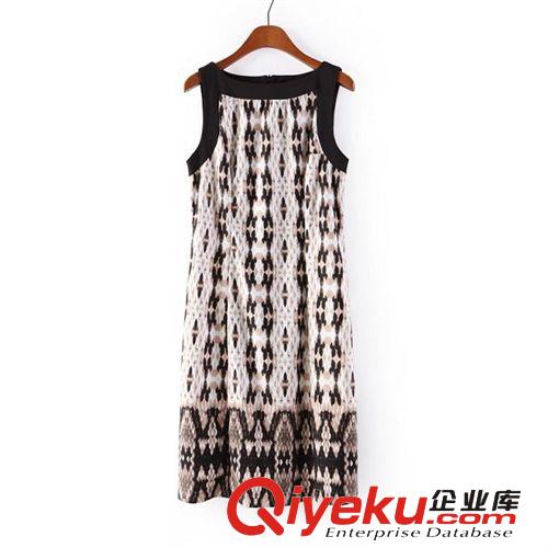 A40-97-058 F.M.P 歐美夏季新款時(shí)尚黑色拼接蛇紋印花連衣裙原始圖片3