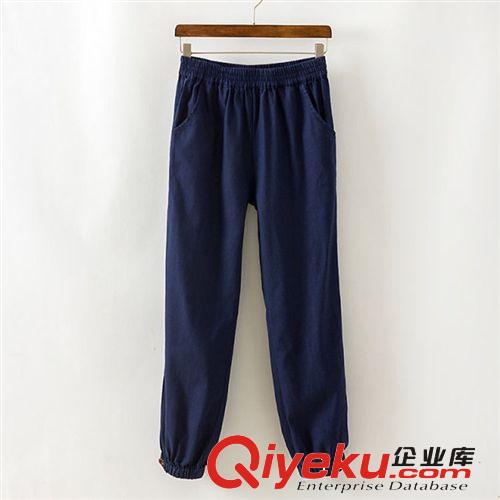 B134-94-009 F.M.P 歐美風(fēng)腳口鈕扣松緊腰棉麻休閑長(zhǎng)褲原始圖片3