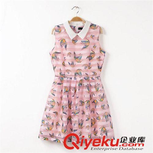 A35-92-023 F.M.P 歐美風(fēng)彩色鳥(niǎo)印花歐根紗連衣裙原始圖片2