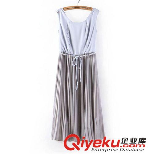 A163-92-075 F.M.P 歐美風(fēng)后V領(lǐng)百褶無(wú)袖連衣裙原始圖片3