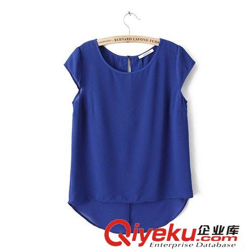 B37-91-081 F.M.P 歐美風(fēng)糖果色前短后長(zhǎng)時(shí)尚包袖純色雪紡T恤原始圖片2