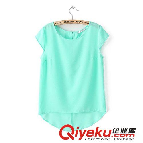 B37-91-081 F.M.P 歐美風(fēng)糖果色前短后長(zhǎng)時(shí)尚包袖純色雪紡T恤原始圖片3