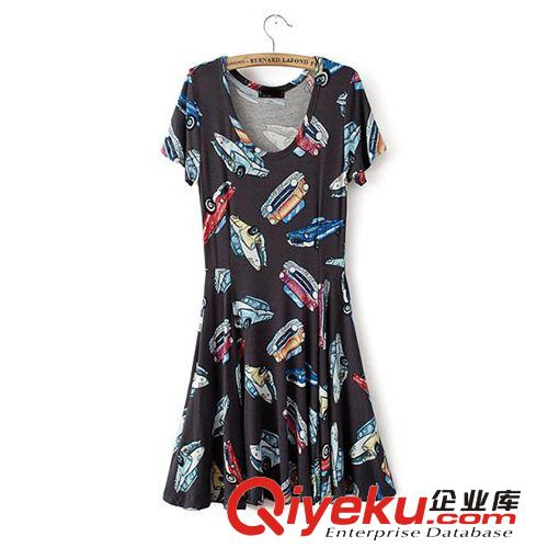A10-91-043 F.M.P 歐美風(fēng)時(shí)尚新款U字領(lǐng)卡通汽車(chē)圖案短袖連衣裙原始圖片3