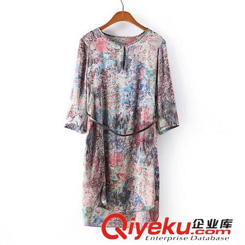 A40-91-053 F.M.P 時尚民族風(fēng)彩色風(fēng)景印花七分袖連衣裙 送腰帶原始圖片2