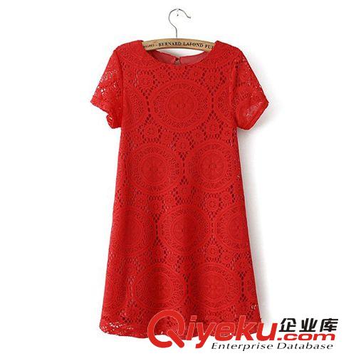 A58-87-097 F.M.P 2014歐美風圓領富貴蕾絲拼接印花短袖連衣裙
