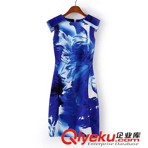 A146-88-002 F.M.P 2014歐美風(fēng)時(shí)尚彩繪小鳥印花寬松大碼連衣裙