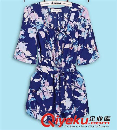 6-009   F.M.P系帶單排扣中袖印花布腰帶連體褲 小s連體褲 女裝