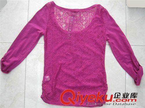 批發清貨歐美整單蕾絲花邊女式長袖T恤外貿庫存服裝原始圖片3