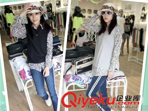 女裝批發(fā)秋季女式新款毛圈口袋彩條拼接圓領(lǐng)長袖爆款大碼T恤