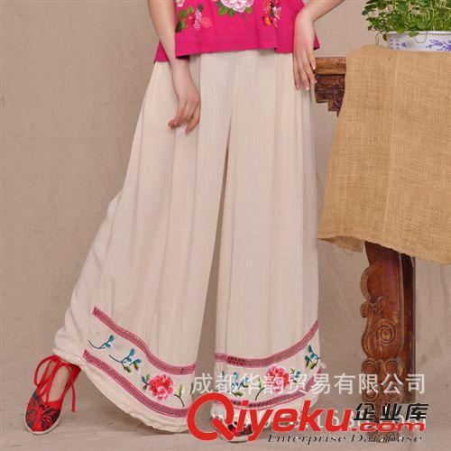 中式民族風女裝夏薄款褲子 棉麻鏤空繡花兩穿休閑闊腿褲長褲原始圖片2