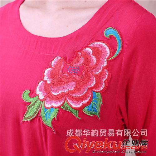 2014夏季新款民族風(fēng)女裝棉麻刺繡不規(guī)則下擺中袖長裙連衣裙