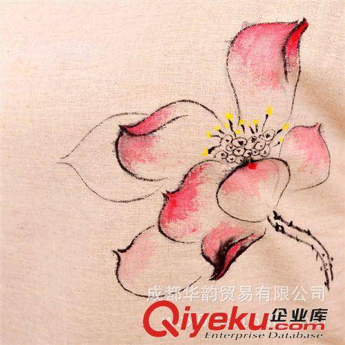 2014新款原創(chuàng)中國風荷花長裙夏棉麻圓領套頭女裝民族風手繪連衣裙原始圖片3