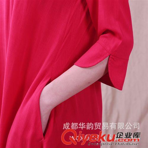 2014夏季新款民族風女裝棉麻刺繡不規則下擺中袖長裙連衣裙原始圖片2