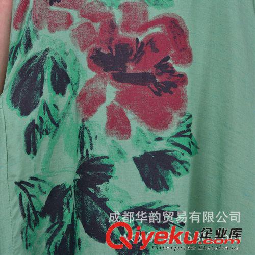 2014夏新款民族風女裝長裙 棉麻圓領手繪文藝休閑短袖連衣裙原始圖片3