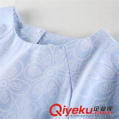 實(shí)拍現(xiàn)貨 2014 夏季秋季新品歐美淺藍(lán)暗花連衣裙 荷葉七分袖