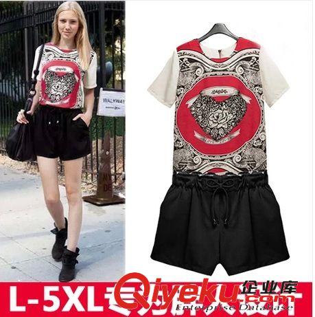 現貨 2014歐洲站 棉麻蕾絲拼接女襯衫+寬松大擺牛仔裙套裝
