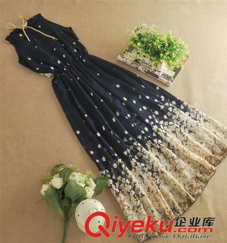 細(xì)節(jié)實(shí)拍 復(fù)古連衣裙 雪紡印花掛脖波西米亞吊帶露肩沙灘長裙原始圖片3