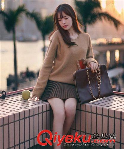 秋冬新款女裝 韓國熱賣款圓領(lǐng)套頭兔絨混紡長袖毛衣