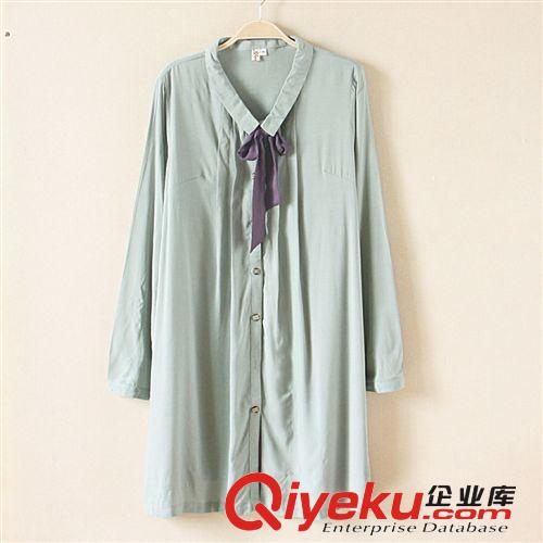105秋裝新款日系小清新撞色拼接人棉蝴蝶結(jié)系帶女式長袖襯衫裙