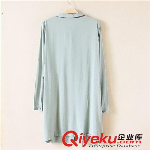 105秋裝新款日系小清新撞色拼接人棉蝴蝶結(jié)系帶女式長袖襯衫裙