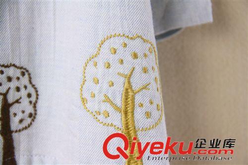 090秋新款日系森女系清新斜紋棉刺繡雪花小樹女式長袖連衣裙子原始圖片3