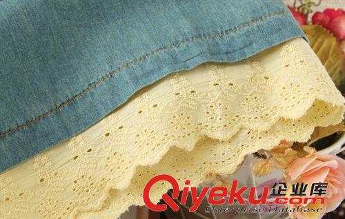 079秋裝新款小清新系拼刺繡棉質(zhì)花邊可卷袖牛仔長袖開衫連衣裙原始圖片3