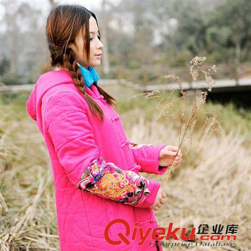 清倉(cāng)不退換！舒暢中國(guó)風(fēng)民族風(fēng)繡花羽絨棉涂層繡花長(zhǎng)款PU