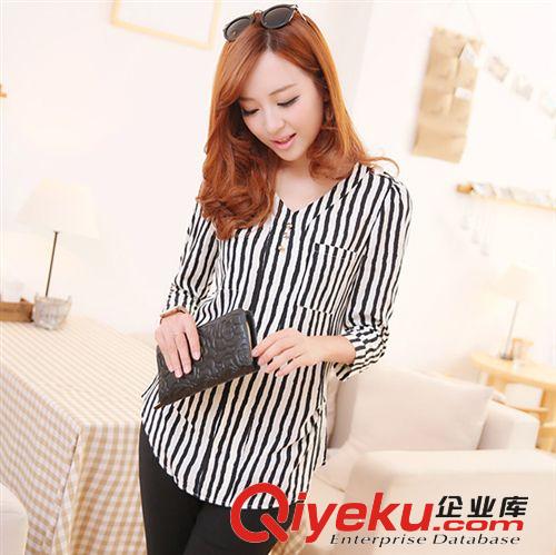 2013新款女裝 秋季韓版襯衫 女修身顯瘦大碼V領(lǐng)打底小衫原始圖片2