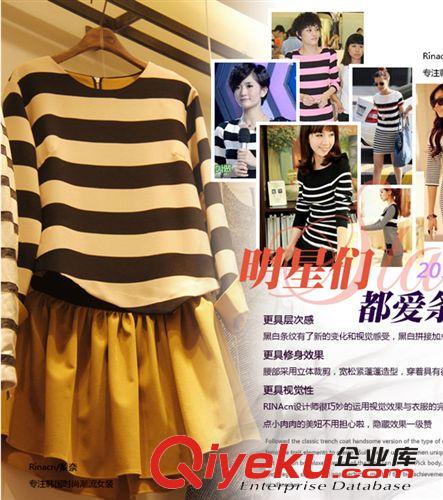 韓國代購 2013秋裝 兩件套 條紋 連衣裙 長袖針織打底裙子女