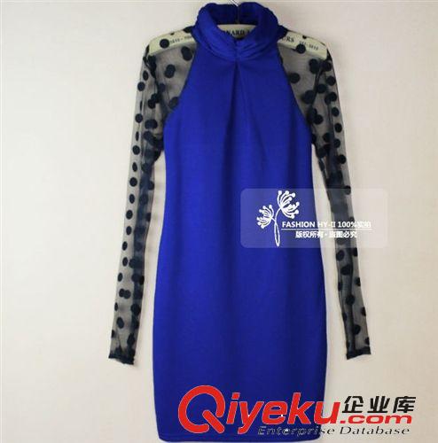 歐美秋冬女裝 性感夜店裝 緊身包臀甜美蕾絲波點(diǎn)長(zhǎng)袖連衣裙原始圖片2