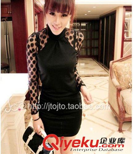 歐美秋冬女裝 性感夜店裝 緊身包臀甜美蕾絲波點(diǎn)長(zhǎng)袖連衣裙原始圖片3
