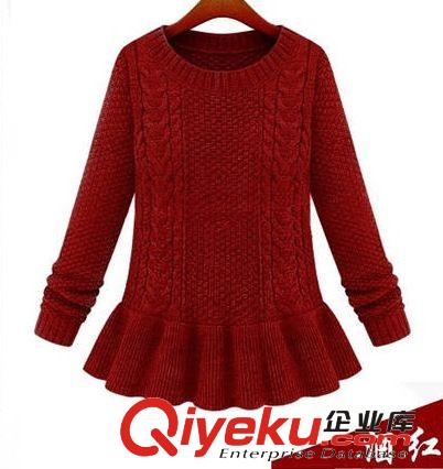 2013{zx1} 歐美女裝 復(fù)古裙擺麻花修身加厚打底針織衫 外套毛衣原始圖片2